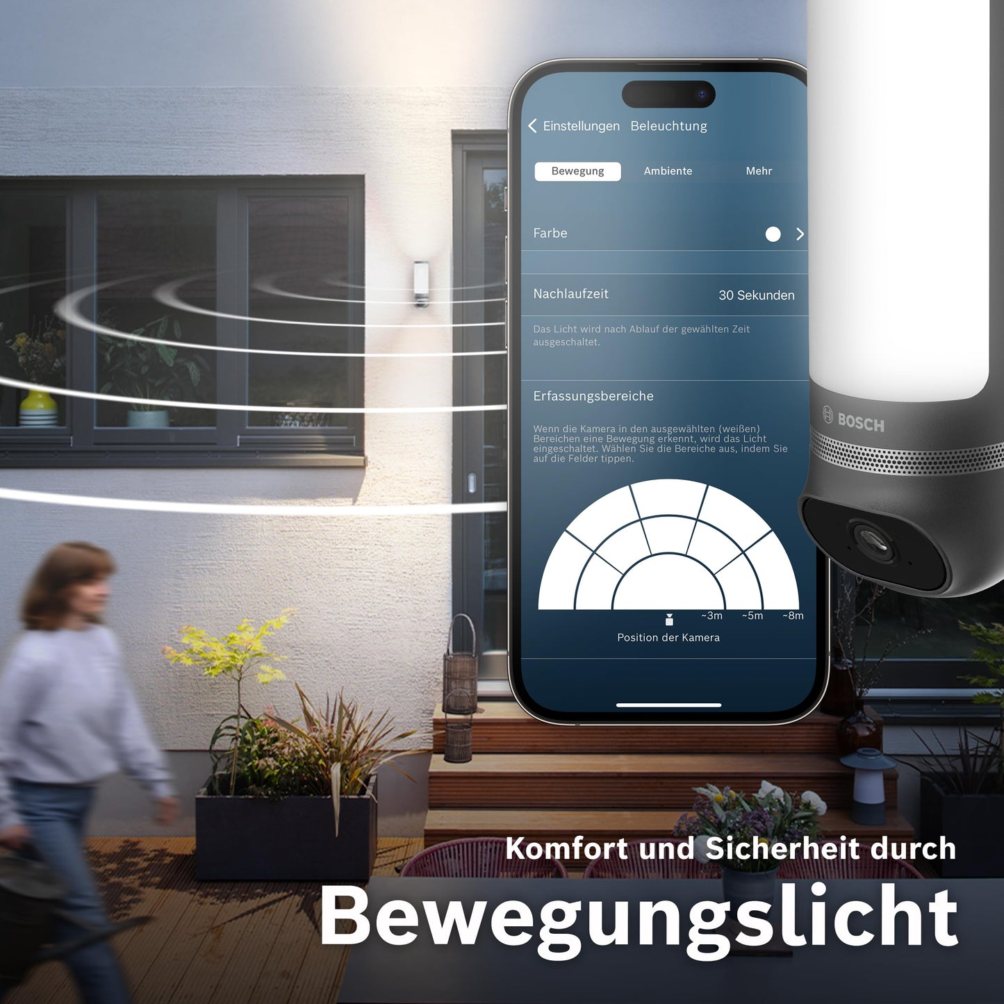 Bosch Smart Home Außenkamera II – 1080p, Sirene & Design-Leuchte, Alexa-kompatibel, wetterfest, anthrazit (Amazon exklusiv)