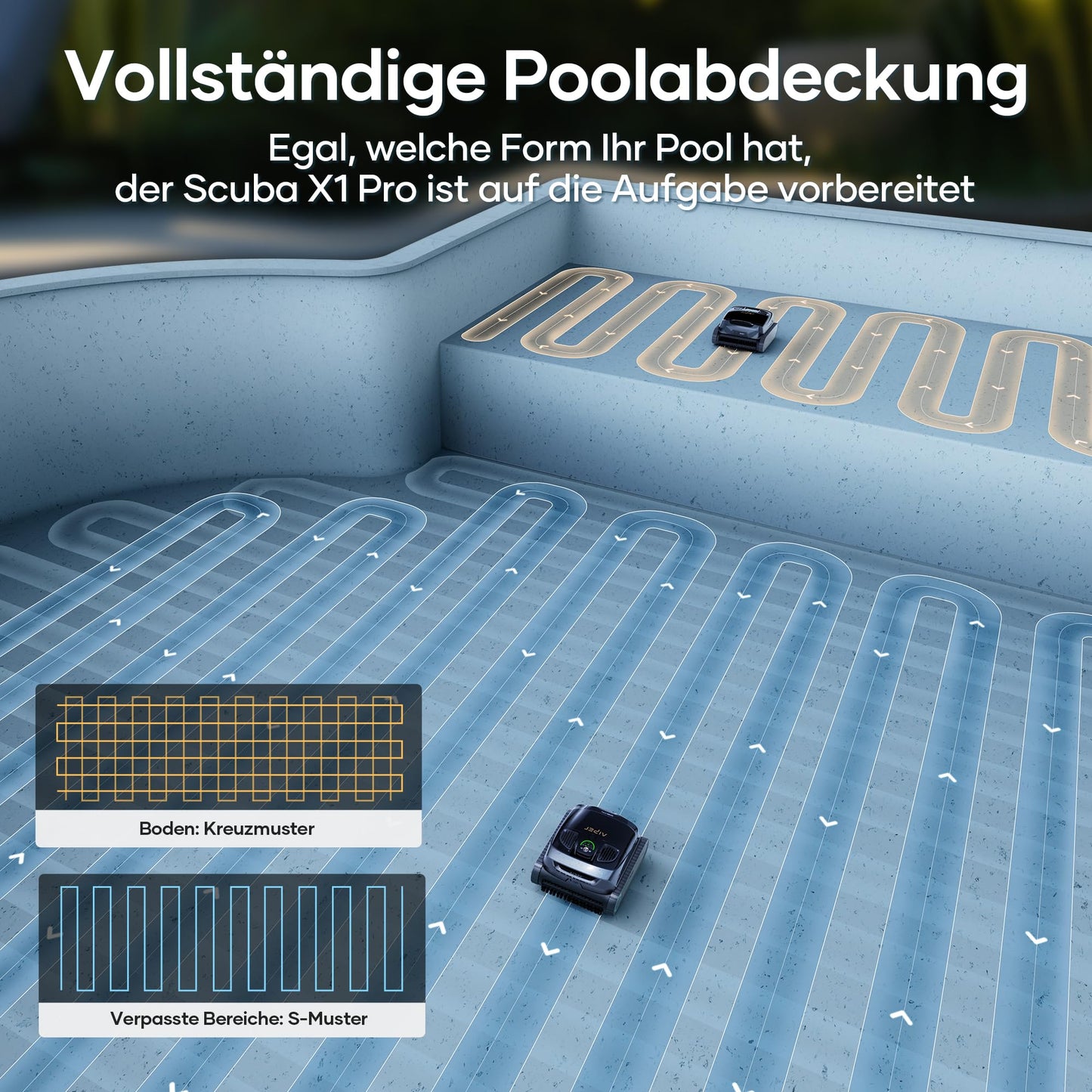 AIPER Scuba X1 Pro Poolroboter – 25200 LPH, Dual-Motor, 3 Modi, Boden-, Wand- & Wasserlinienreinigung, bis 200 m²