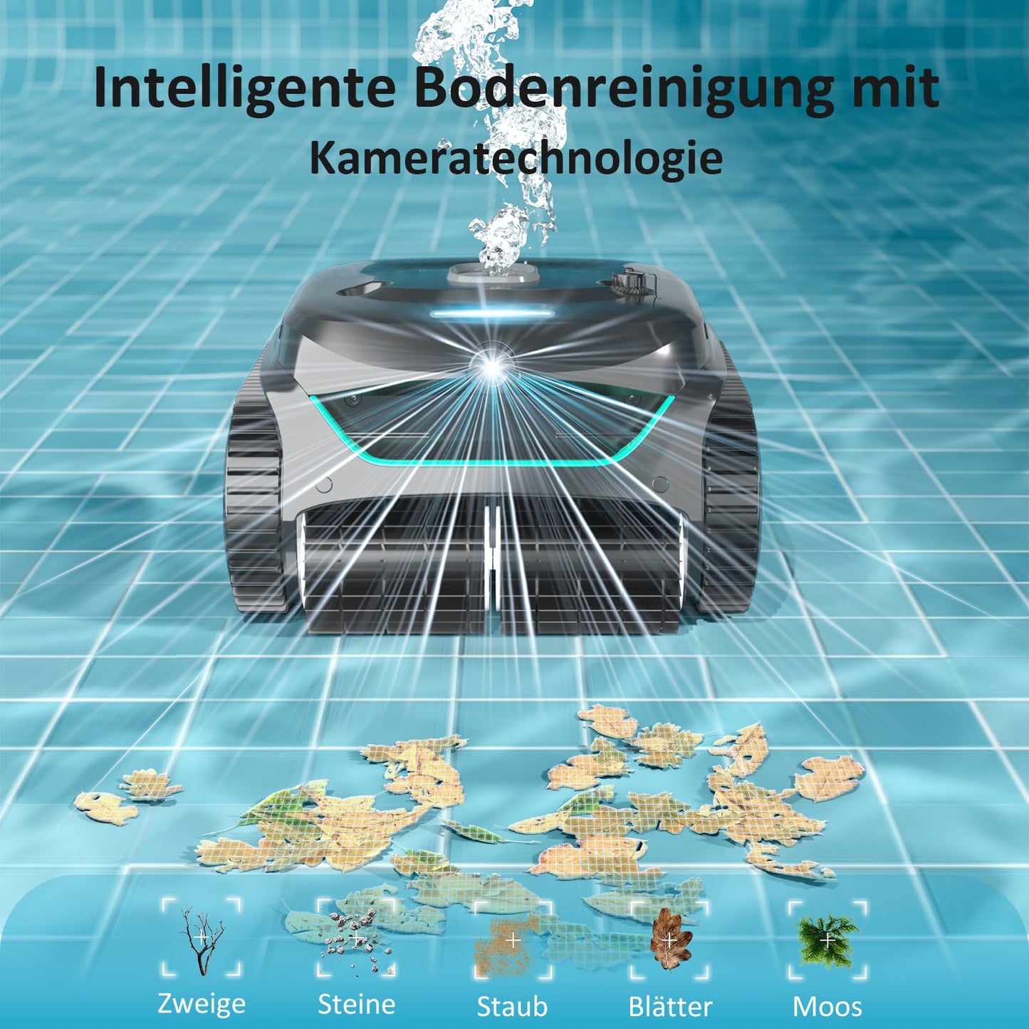WYBOT C2 Vision AI Kamera Kabelloser poolroboter mit Akku, poolroboter Boden und Wand, Zweischicht-Filterung, leistungsstarke Absaugung, für Eingelassene Pools bis zu 180㎡(Schwarz Grün)