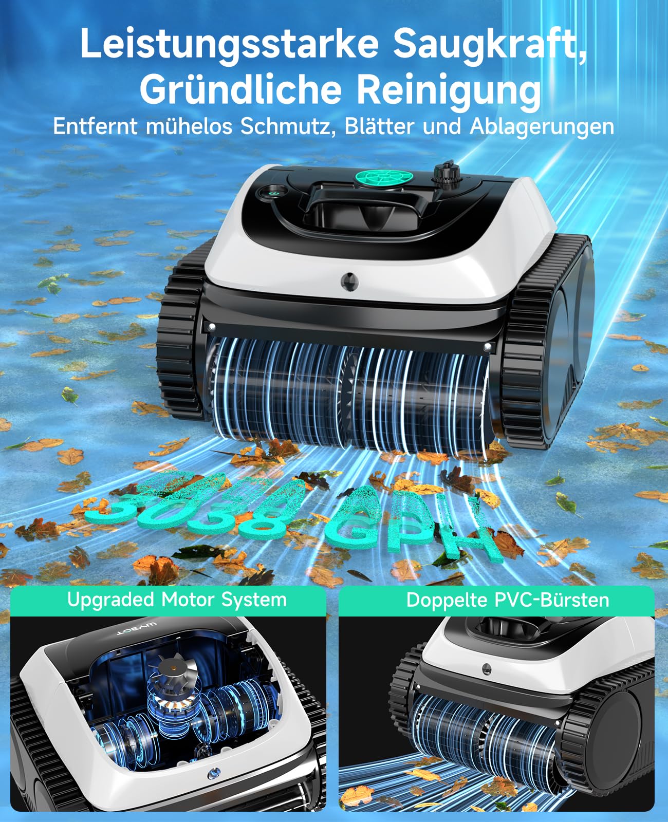 WYBOT C1 Poolroboter mit Akku, 150 Min. Kabellos Poolsauger Poolroboter Boden und Wand, Poolreiniger mit intelligenter Routenplanung, vollautomatische Boden-, Wasserlinien- & Wandreinigung, bis 150 ㎡