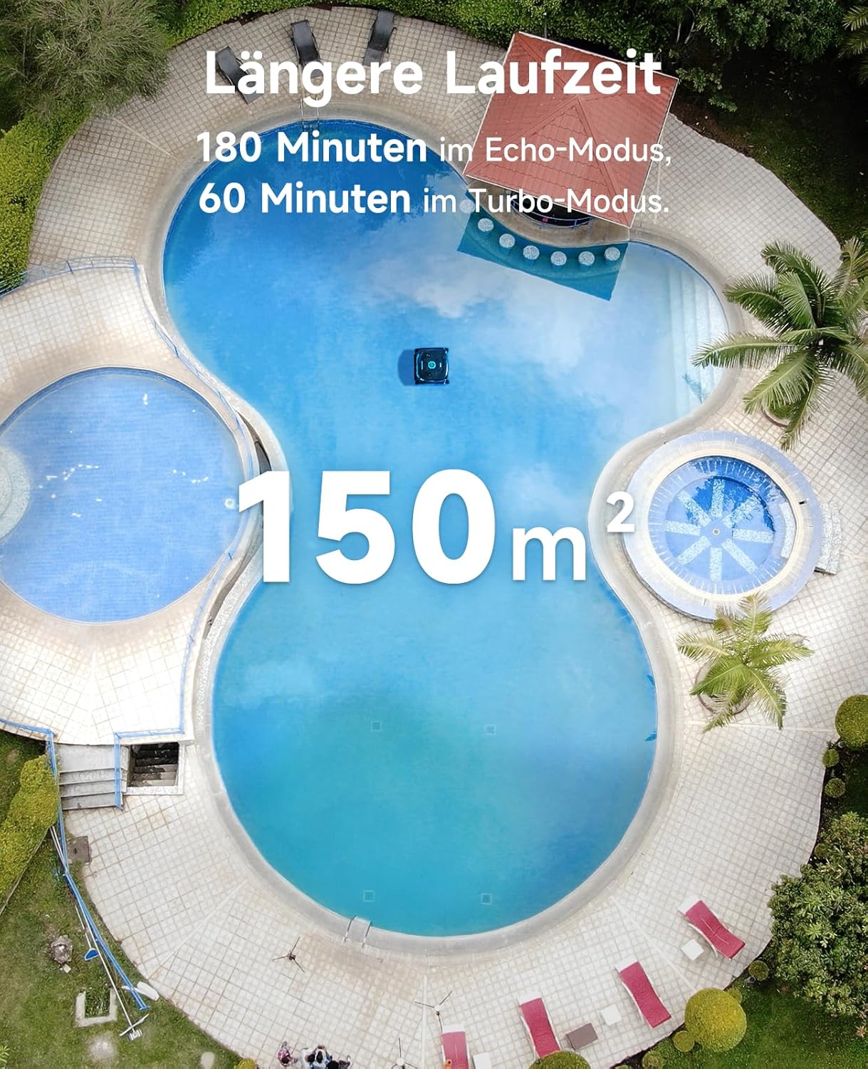 WYBOT C2 Poolroboter Akku Boden und Wand für Einbaupools bis 150㎡, Doppelfiltration, 3-Fach Motor, Starke Saugkraft, Wandkletter & Wasserlinie, 180 Min, App(Grau-Grün Grau)