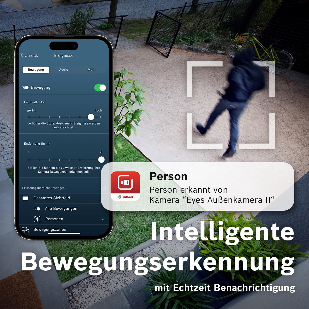 Bosch Smart Home Außenkamera II – 1080p, Sirene & Design-Leuchte, Alexa-kompatibel, wetterfest, anthrazit (Amazon exklusiv)
