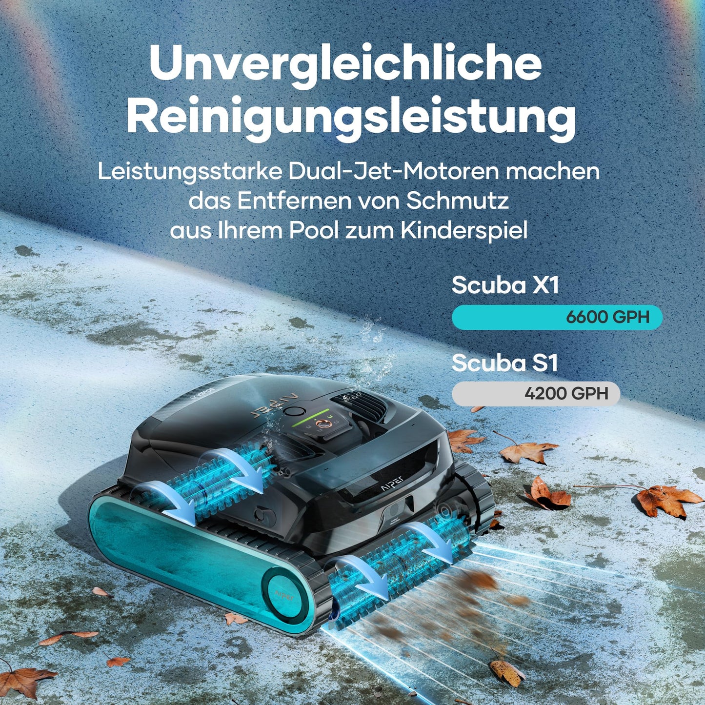 AIPER Scuba X1 Poolroboter mit App – 25200 LPH, 3 µm Feinfiltersystem, Boden-, Wand- & Wasserlinienreinigung, Kabellos