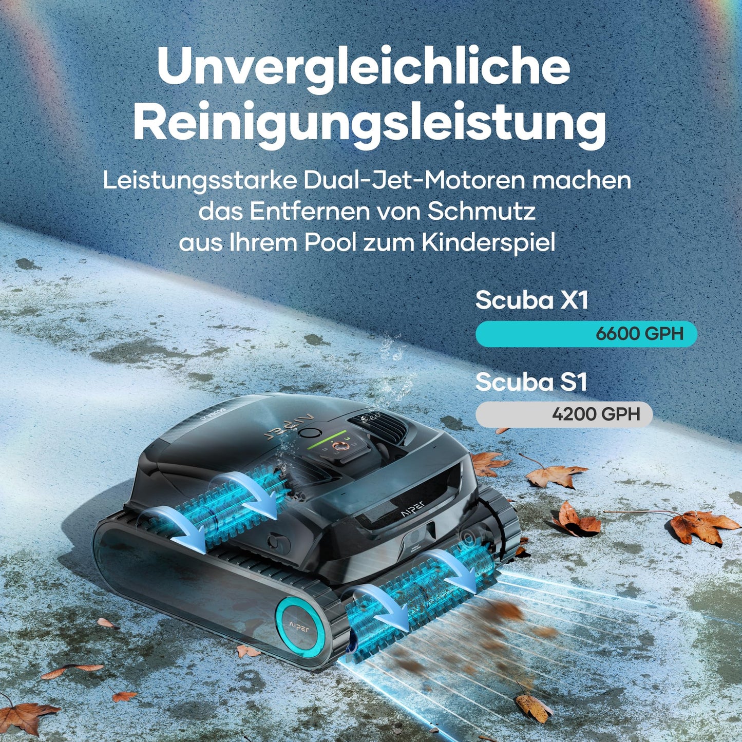 AIPER Scuba X1 Upgrade Poolroboter – 3 µm Doppelfilter, 25200 LPH, Boden-, Wand- & Wasserlinienreinigung, bis 200 m²