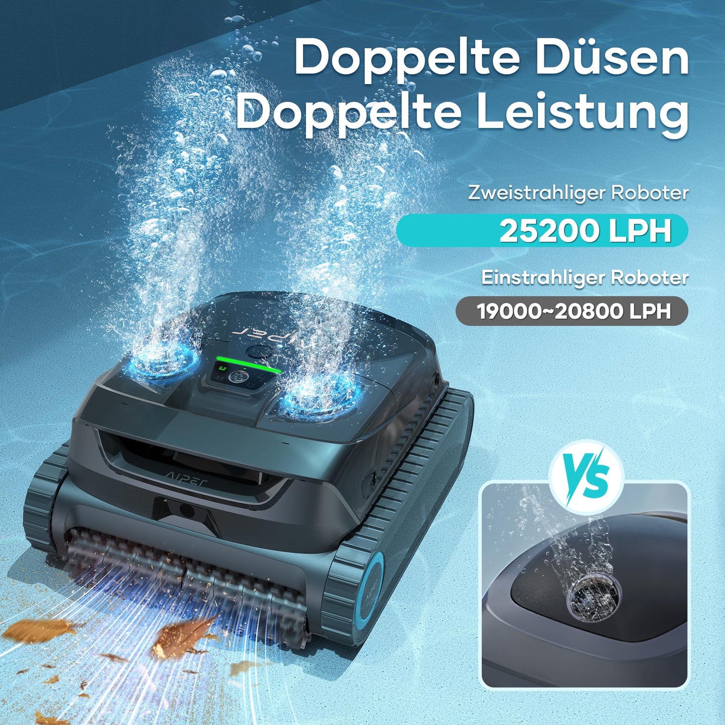 AIPER Scuba X1 Poolroboter mit App – 25200 LPH, 3 µm Feinfiltersystem, Boden-, Wand- & Wasserlinienreinigung, Kabellos