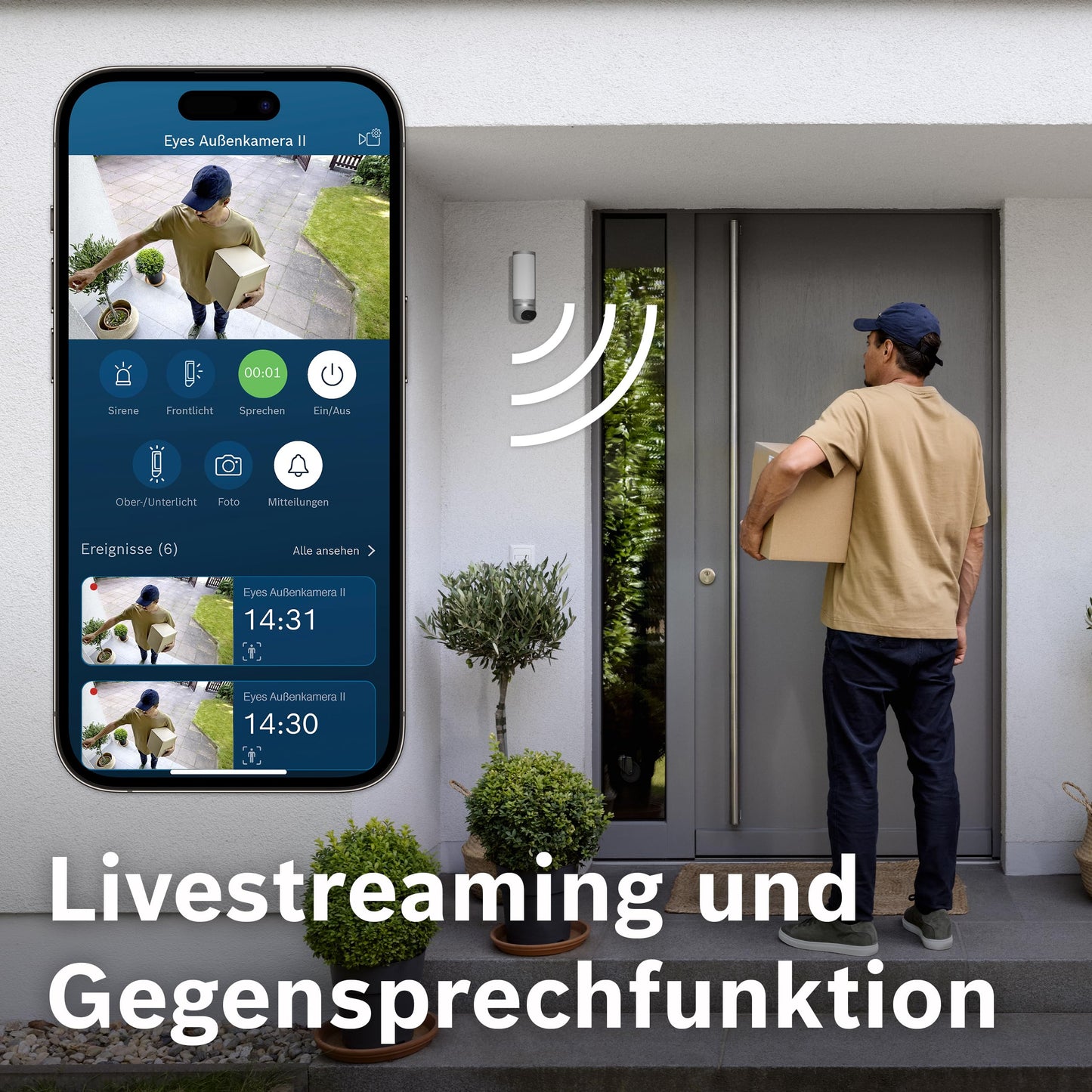 Bosch Smart Home Außenkamera II – 1080p, Sirene & Design-Leuchte, Alexa-kompatibel, wetterfest, anthrazit (Amazon exklusiv)