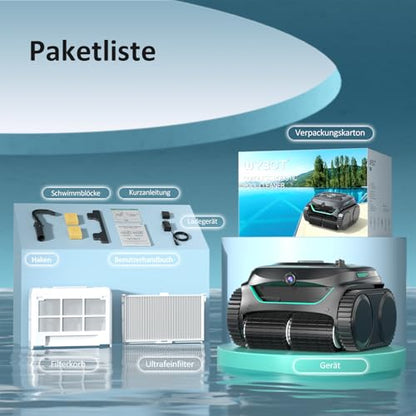 WYBOT C2 Vision AI Kamera Kabelloser poolroboter mit Akku, poolroboter Boden und Wand, Zweischicht-Filterung, leistungsstarke Absaugung, für Eingelassene Pools bis zu 180㎡(Schwarz Grün)
