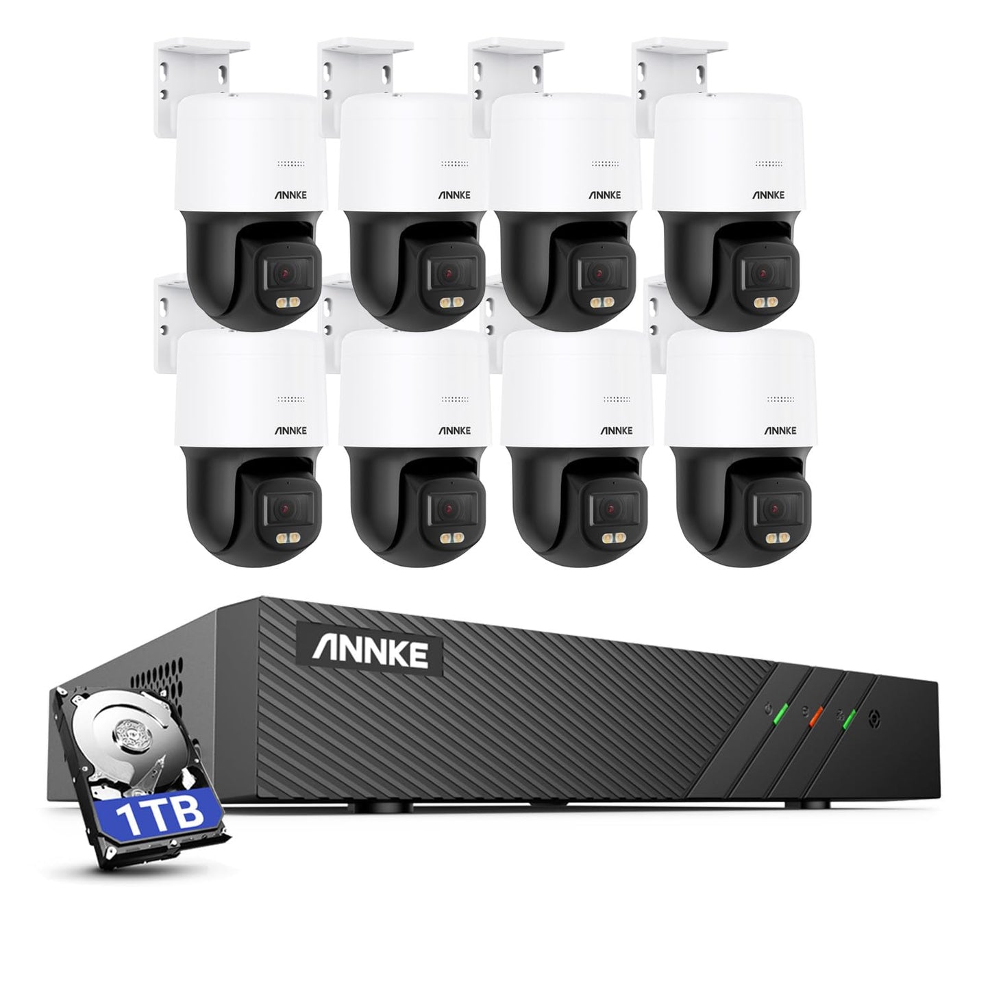 ANNKE 3K POE Kamera Set – 8× IP-Kameras, 2-Wege-Audio, 340° PTZ, Farbnachtsicht, Bewegungserkennung, 8CH NVR mit 1TB HDD, Fernzugriff