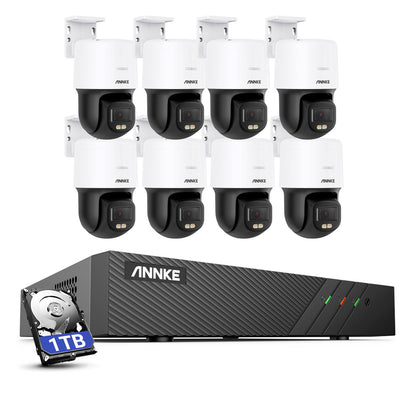 ANNKE 3K POE Kamera Set – 8× IP-Kameras, 2-Wege-Audio, 340° PTZ, Farbnachtsicht, Bewegungserkennung, 8CH NVR mit 1TB HDD, Fernzugriff