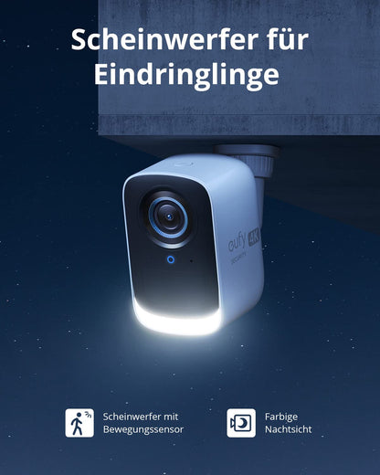 eufyCam S300 3C Set (2+1) – 4K kabellos, KI & Gesichtserkennung, Farbnachtsicht, erweiterbar auf 16TB, keine Gebühren, für Außenbereich