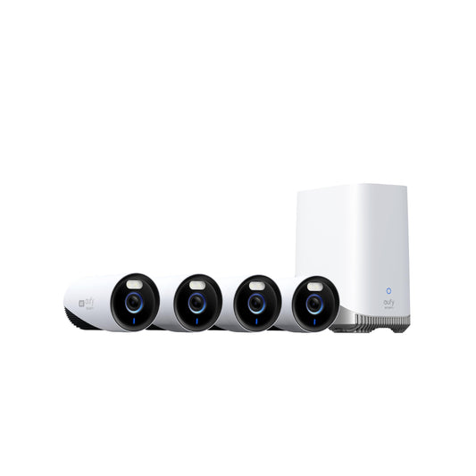 eufyCam E330 Set (4 Kameras) – 4K, 24/7 Aufnahme, Netzstrom, KI-Gesichtserkennung, HomeBase 3, starkes Wi-Fi, keine Gebühren, für Außen