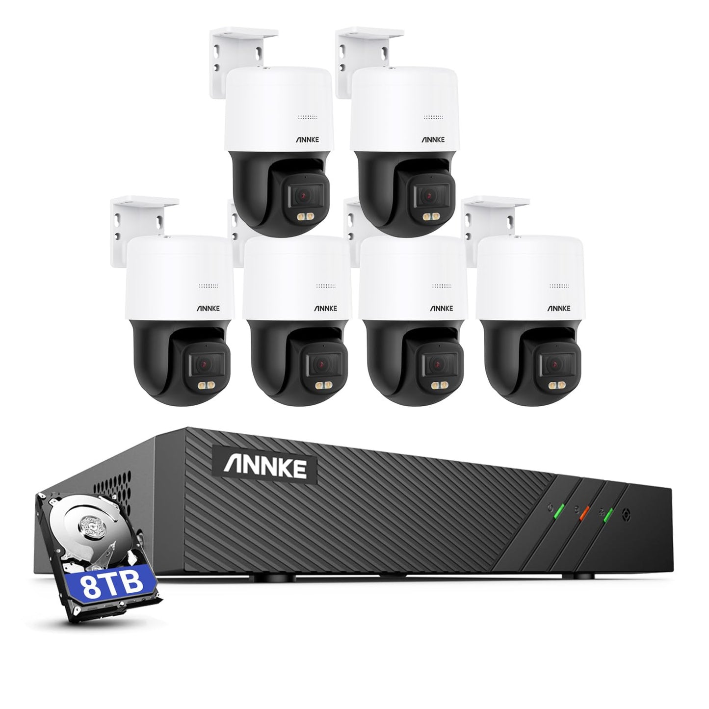 ANNKE 3K POE Kamera Set – 6× IP-Kameras, 2-Wege-Audio, 340° Schwenk, Farbnachtsicht, Bewegungserkennung, 8CH NVR mit 8TB HDD, Fernzugriff