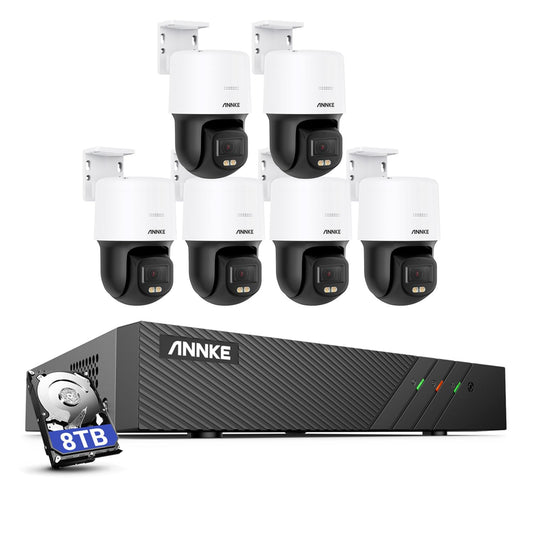 ANNKE 3K POE Kamera Set – 6× IP-Kameras, 2-Wege-Audio, 340° Schwenk, Farbnachtsicht, Bewegungserkennung, 8CH NVR mit 8TB HDD, Fernzugriff