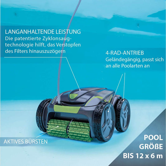 Zodiac Vortex 4WD GV5220 Poolroboter – Automatisch, Boden-, Wand- & Wasserlinienreinigung, bis 12×6 m, mit 18 m Kabel & Trolley