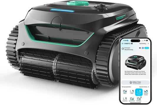WYBOT C2 Poolroboter Akku Boden und Wand für Einbaupools bis 150㎡, Doppelfiltration, 3-Fach Motor, Starke Saugkraft, Wandkletter & Wasserlinie, 180 Min, App(Grau-Grün Grau)