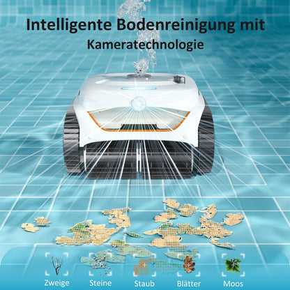 WYBOT C2 Vision AI Kamera Kabelloser poolroboter mit Akku, poolroboter Boden und Wand, Zweischicht-Filterung, leistungsstarke Absaugung, für Eingelassene Pools bis zu 180㎡(Schwarz Grün)