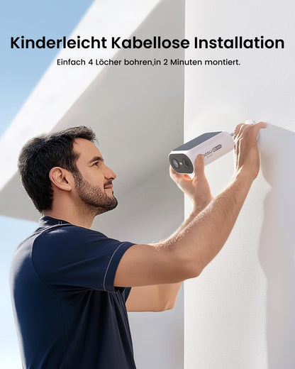 AOSU 2K Solar Kamera Set – 4 Cams mit Akku & Station, 0 Gebühr, 32 GB Speicher, AI-Erkennung, Licht-/Tonalarm, 2-Wege-Audio, IP65