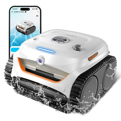 WYBOT C2 Vision AI Kamera Kabelloser poolroboter mit Akku, poolroboter Boden und Wand, Zweischicht-Filterung, leistungsstarke Absaugung, für Eingelassene Pools bis zu 180㎡(Schwarz Grün)