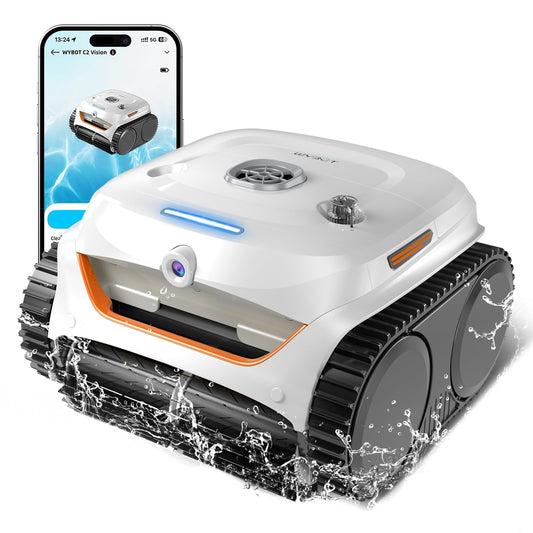 WYBOT C2 Vision AI Kamera Kabelloser poolroboter mit Akku, poolroboter Boden und Wand, Zweischicht-Filterung, leistungsstarke Absaugung, für Eingelassene Pools bis zu 180㎡(Schwarz Grün)