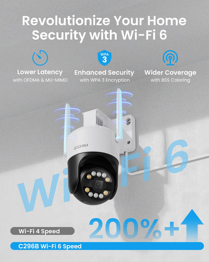 ZOSI 4K WiFi 6 Kamera Set – 4× 360° WLAN Kameras, 8MP NVR mit 1TB, Personen-/Fahrzeugerkennung, Farb-Nachtsicht, für Außen (C296B)