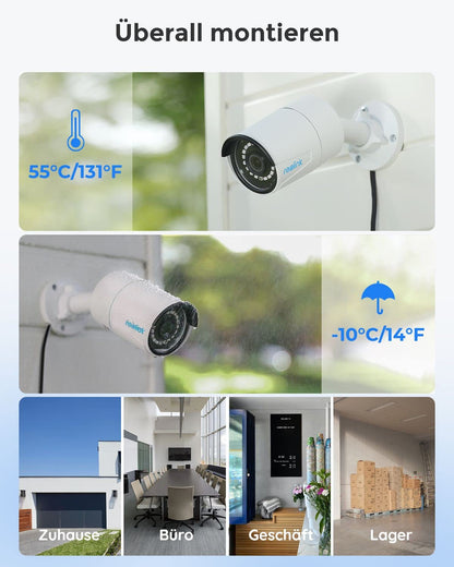 Reolink 5MP Kamera Set – 4× PoE Outdoor-Kameras, 8CH NVR mit 2TB, Personen-/Fahrzeugerkennung, IR-Nachtsicht, 24/7 Überwachung (RLK8-410B4-5MP)