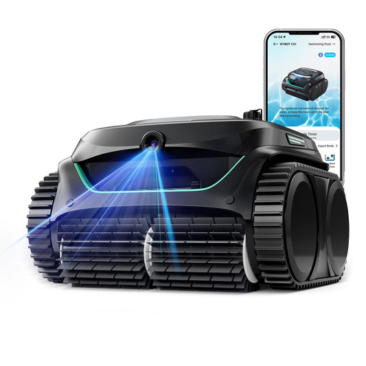 WYBOT C2 Vision AI Kamera Kabelloser poolroboter mit Akku, poolroboter Boden und Wand, Zweischicht-Filterung, leistungsstarke Absaugung, für Eingelassene Pools bis zu 180㎡(Schwarz Grün)