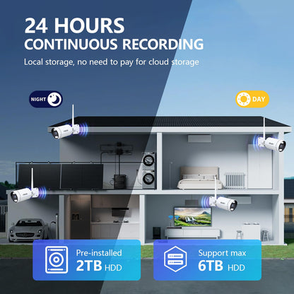 REIGY 8MP WLAN Kamera Set – 4× 4K Outdoor-Kameras, 16CH WiFi NVR mit 2TB, Zwei-Wege-Audio, Bewegungserkennung, Farb-Nachtsicht