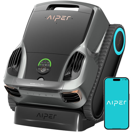 AIPER Scuba X1 Pro Max Pool Robot Floor and Wall, 360° Mapping, Adaptive Route Planning, Water Line, 32000 LPH Power, All-in-One Pool Cleaner Battery for All Recessed Pools up to 300 ㎡