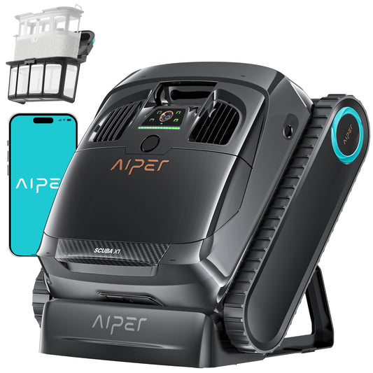 AIPER Scuba X1 Upgrade Poolroboter – 3 µm Doppelfilter, 25200 LPH, Boden-, Wand- & Wasserlinienreinigung, bis 200 m²