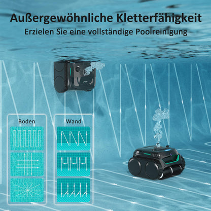 WYBOT C2 Vision AI Kamera Kabelloser poolroboter mit Akku, poolroboter Boden und Wand, Zweischicht-Filterung, leistungsstarke Absaugung, für Eingelassene Pools bis zu 180㎡(Schwarz Grün)