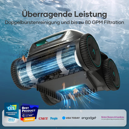 AIPER ZT6002 Kabelloser Poolroboter – Quad-Motor, WavePath, 3 Modi, 18500 LPH, für Boden & Wand bis 150 m²