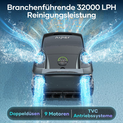 AIPER Scuba X1 Pro Max Pool Robot Floor and Wall, 360° Mapping, Adaptive Route Planning, Water Line, 32000 LPH Power, All-in-One Pool Cleaner Battery for All Recessed Pools up to 300 ㎡