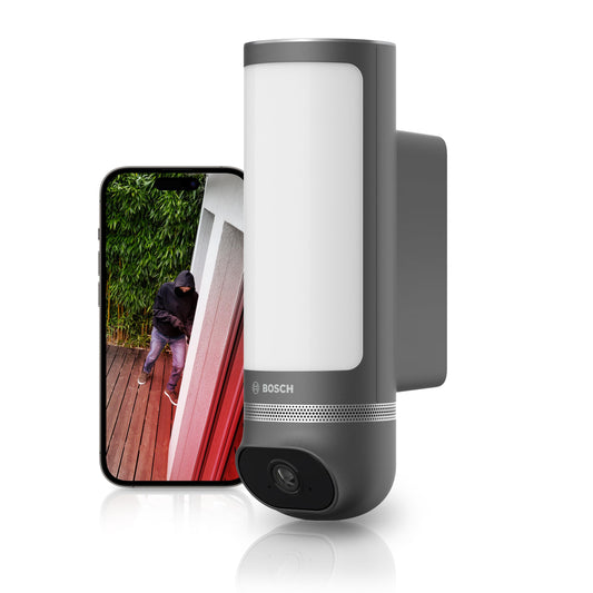 Bosch Smart Home Außenkamera II – 1080p, Sirene & Design-Leuchte, Alexa-kompatibel, wetterfest, anthrazit (Amazon exklusiv)