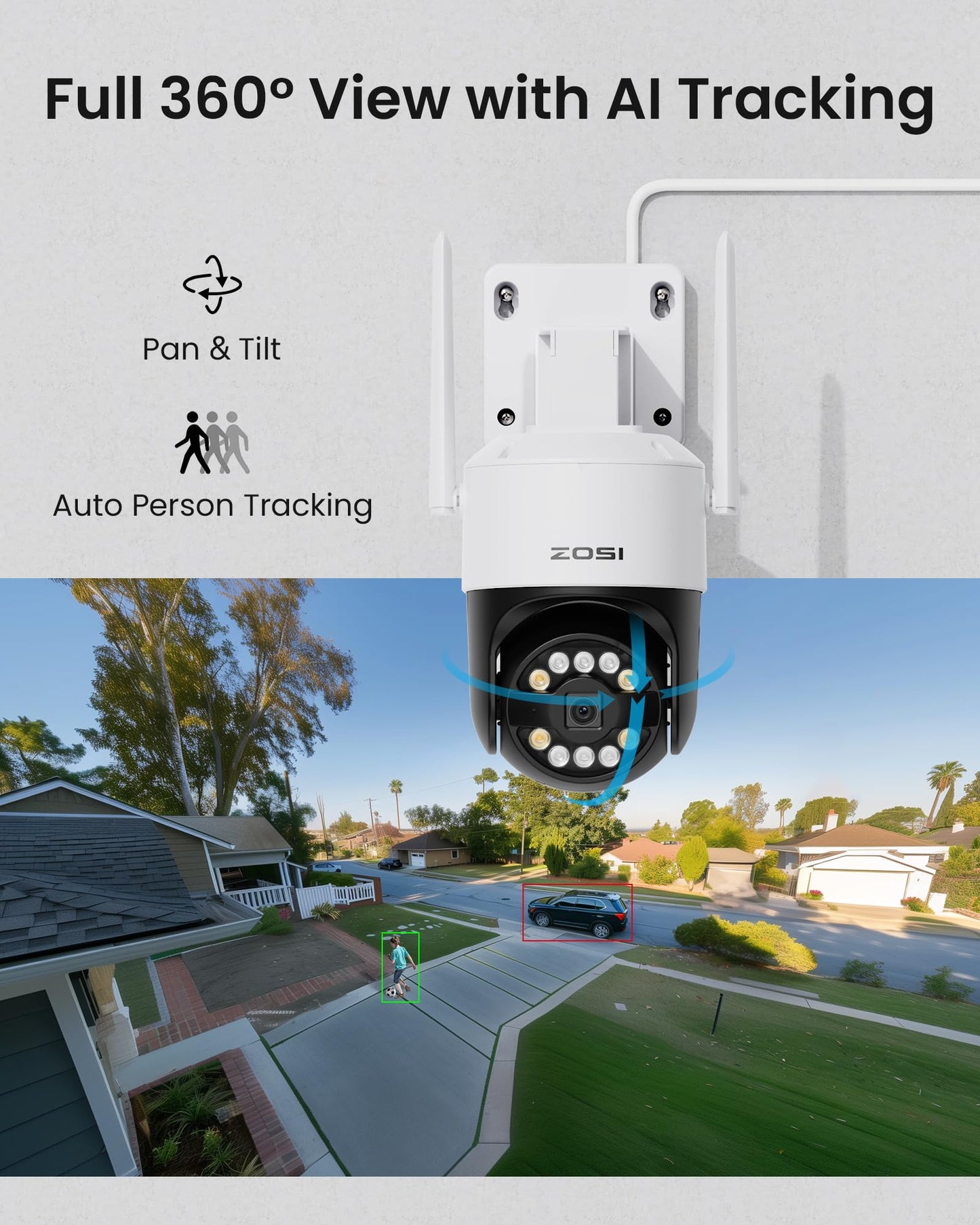 ZOSI 4K WiFi 6 Kamera Set – 4× 360° WLAN Kameras, 8MP NVR mit 1TB, Personen-/Fahrzeugerkennung, Farb-Nachtsicht, für Außen (C296B)