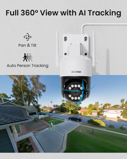 ZOSI 4K WiFi 6 Kamera Set – 4× 360° WLAN Kameras, 8MP NVR mit 1TB, Personen-/Fahrzeugerkennung, Farb-Nachtsicht, für Außen (C296B)