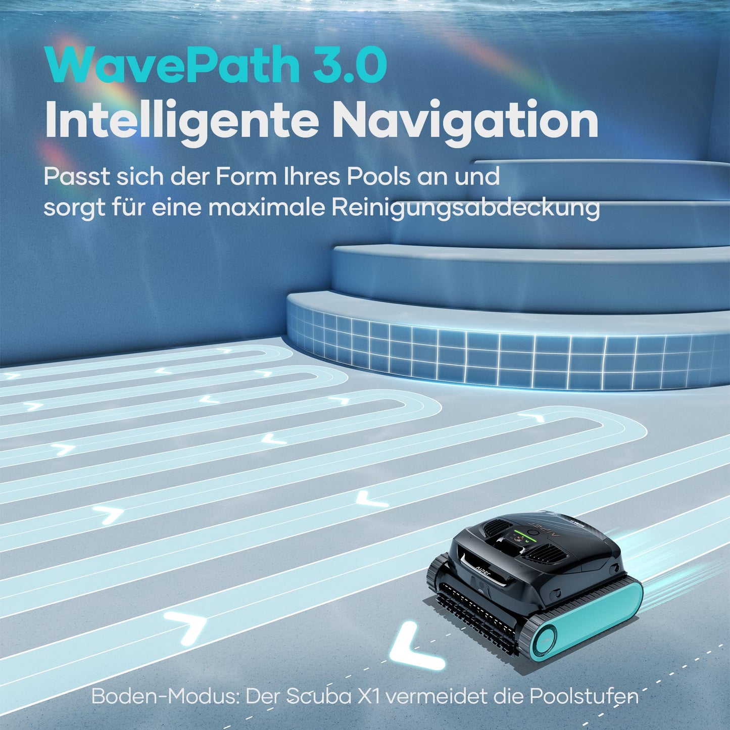 AIPER Scuba X1 Poolroboter mit App – 25200 LPH, 3 µm Feinfiltersystem, Boden-, Wand- & Wasserlinienreinigung, Kabellos