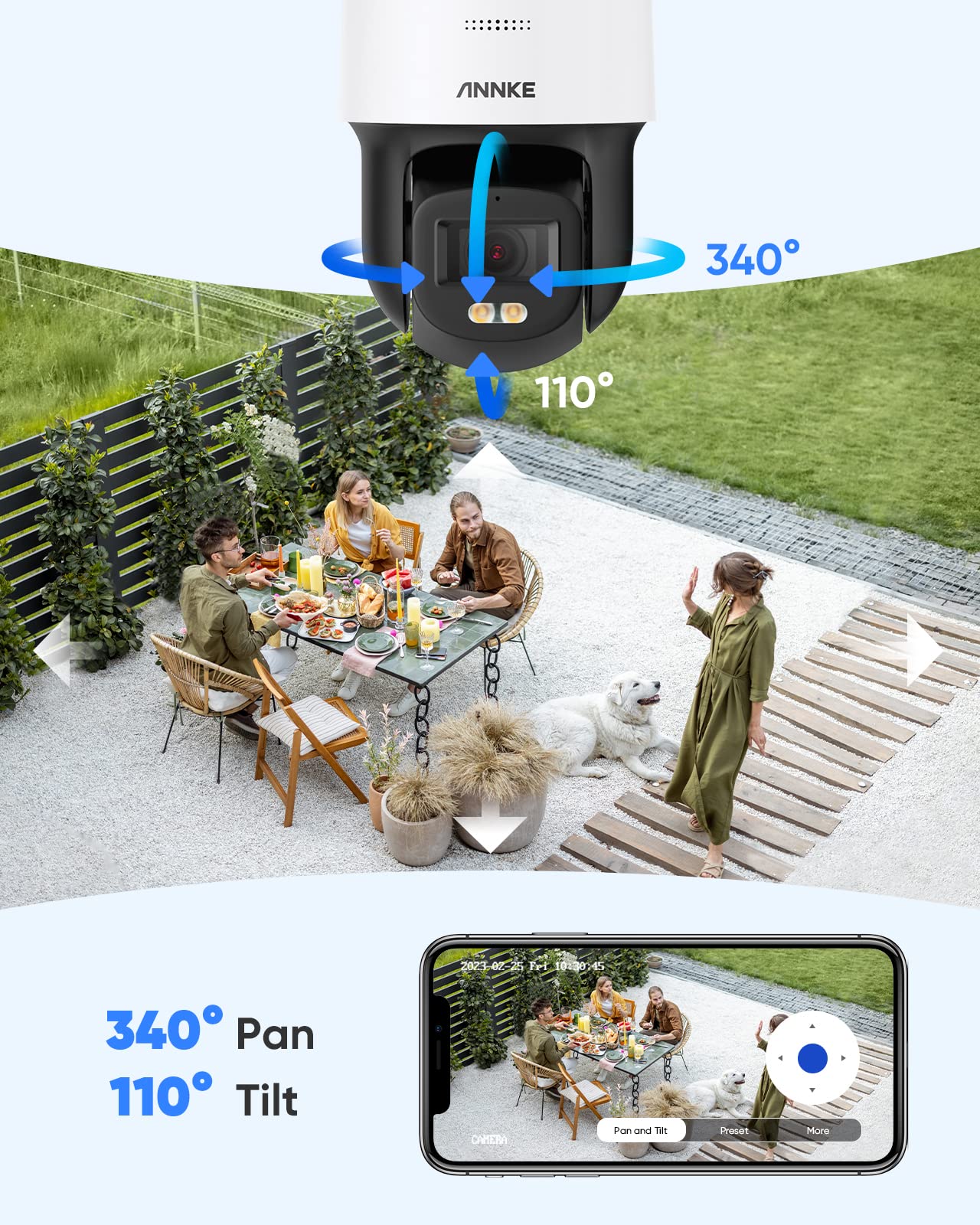 ANNKE 3K POE Kamera Set – 6× IP-Kameras, 2-Wege-Audio, 340° Schwenk, Farbnachtsicht, Bewegungserkennung, 8CH NVR mit 8TB HDD, Fernzugriff