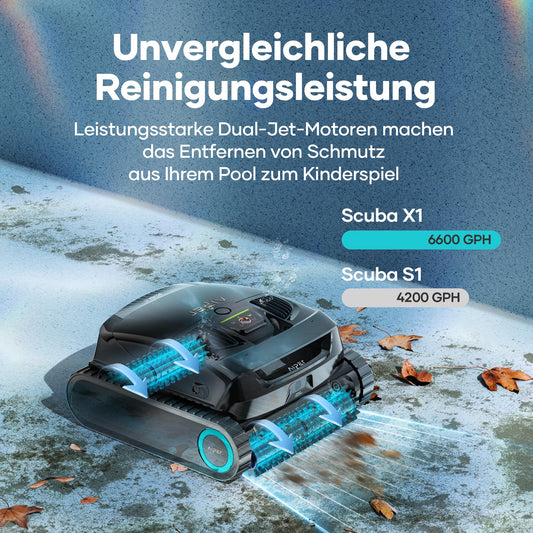 AIPER Scuba X1 Upgrade Poolroboter – 3 µm Doppelfilter, 25200 LPH, Boden-, Wand- & Wasserlinienreinigung, bis 200 m²